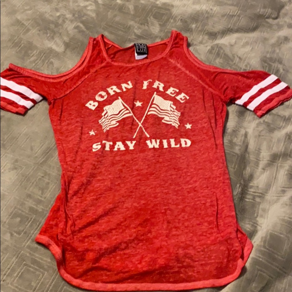 Born free stay wild off the shoulder shirt